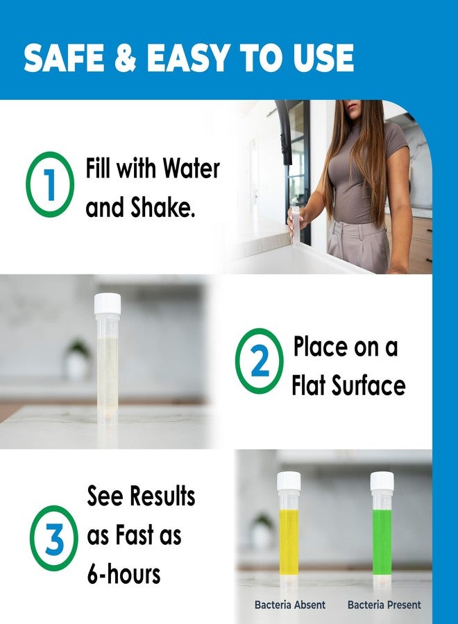 Safe Home مجموعة اختبار Safe Home® المنزلية للكشف عن البكتيريا في الماء - نتائج سريعة تصل إلى 6 ساعات - تكشف عن 50 نوعًا مختلفًا من بكتيريا القولون - معتمدة من مختبر وكالة حماية البيئة - صنع في الولايات المتحدة الأمريكية - (عبوة من 4 قطع) - Image 3